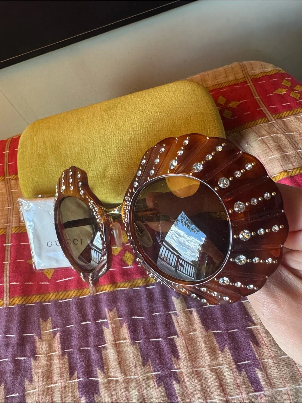 Incredibly Rare Limited Edition Gucci Tartarugato Shell Crystal Sunglasses